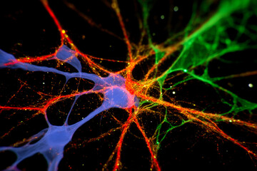 A colorful representation of a neural network with bright, interconnected strands showcasing the complexity and beauty of both neuroscience and abstract art imagery.