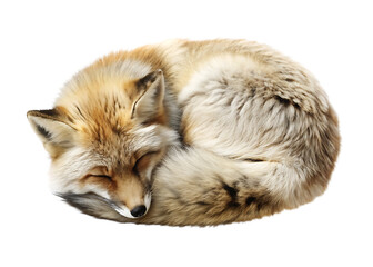 A sleeping fox curled up on a white background isolated on white background