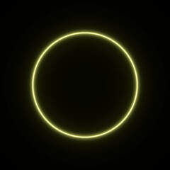 Bright yellow glowing neon circle on deep black background with strong contrast, radiant halo and futuristic light ring aesthetic.