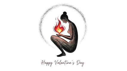 Woman sitting with a flame heart on valentine's day
