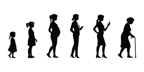 Female Life Stages Silhouette Progression From Child To Elderly Woman untitled