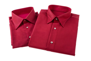 Two red shirts with embossed pattern isolated on white background