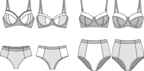 Four Pairs of Underwear and Four Bras in Shades of Grey and White panties lingerie