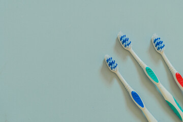 Close up toothbrush with grey background, selective focus