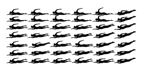 Silhouette pattern of swimmers in motion on a white background swimming repetition