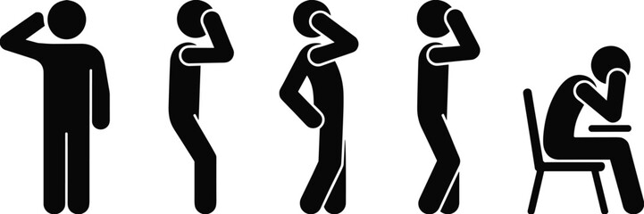 Silhouettes of a Person in Various Poses of Distress and Frustration pain