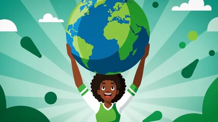 Empowering Environmental Awareness Featuring Diverse Woman Holding Globe in Vibrant Nature Scene