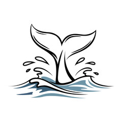 Minimal Whale Tail Splash Vector Illustration, Ocean Wildlife Logo Design
