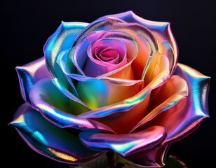 iridescent rose with shimmering rainbow petals creating a luminous elegant floral design in vibrant abstract style