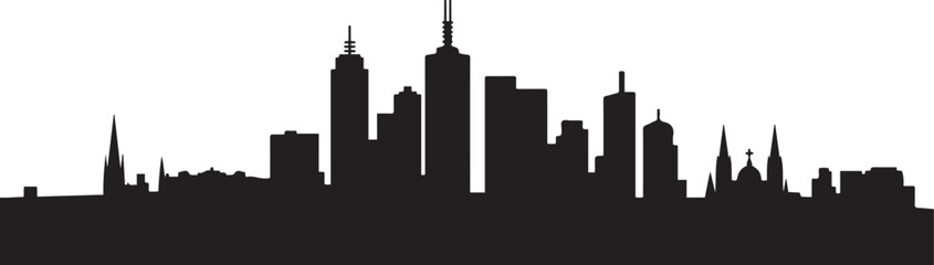 Naklejka premium Melbourne skyline vector banner. design Vector black silhouette