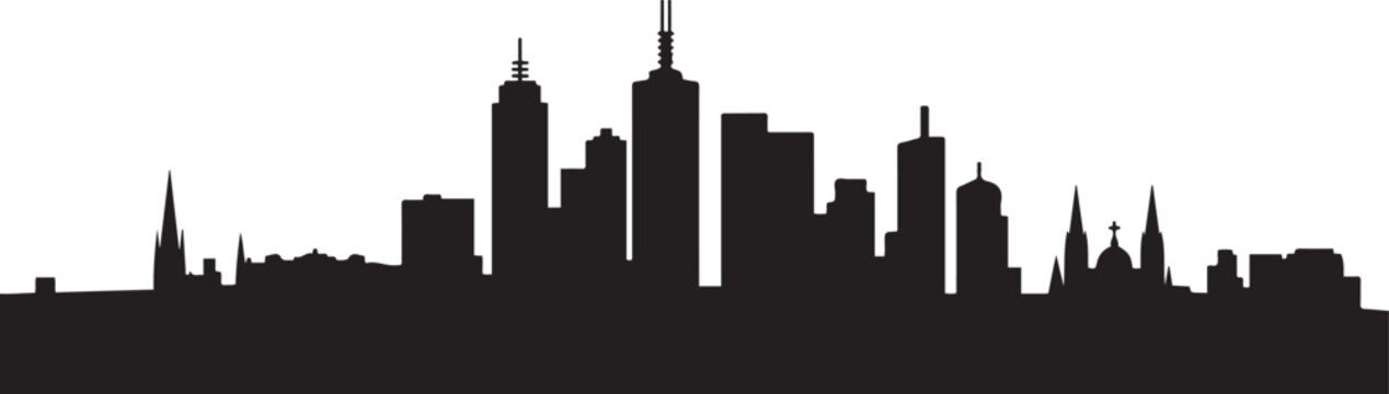 Melbourne skyline vector banner. design Vector black silhouette