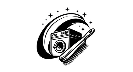 Washing Machine and Cleaning Brush with Sparkles.