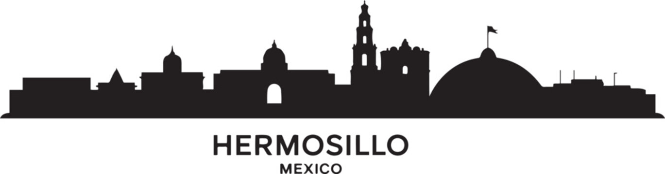 Hermosillo Skyline Vector Silhouette with Mexico. design Vector black silhouette