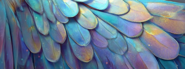 Fototapeta premium Iridescent Butterfly Wing Pattern with Color Gradient in Soft Hues and Delicate Textures for Vibrant Natural Imagery