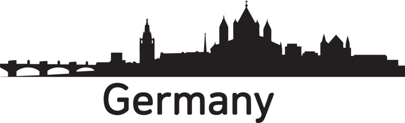 Obraz premium Mainz Skyline Vector with Germany. design Vector black silhouette