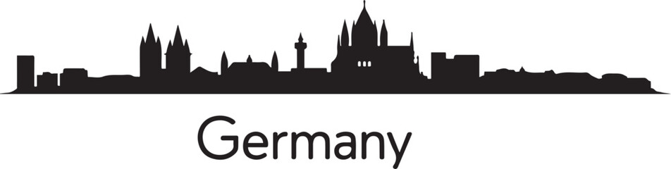 Obraz premium Mainz Skyline Vector with Germany. design Vector black silhouette