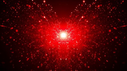 A mesmerizing central bright light burst amidst a cosmic red particle explosion