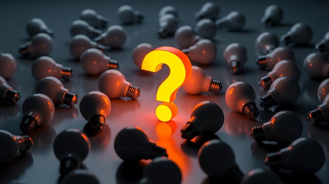 Question mark around off light bulb concept of confusion and problem
