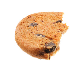 Piece of delicious chocolate chip cookie isolated on white