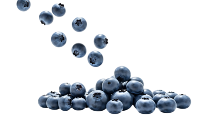Floating and piled blueberries isolated on transparent background