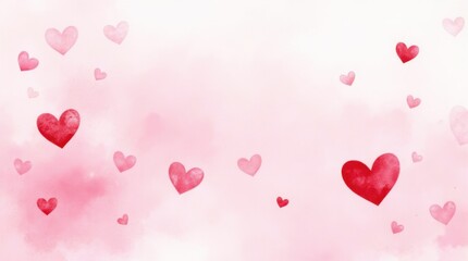 A romantic watercolor background featuring soft pink hearts for love and affection themes 
