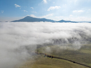 Fog in the Izagaondoa Valley, Navarre. Pe&ntilde;a Izaga in the background