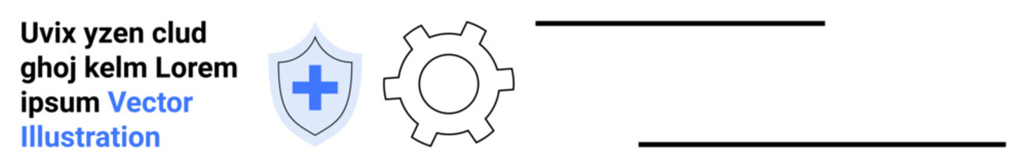 Fototapeta premium Shield with medical cross and gearwheel symbolizing healthcare protection and system efficiency. Ideal for healthcare, security, maintenance, system reliability, operations, technology, simple