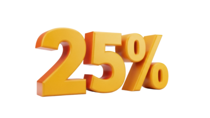 Golden 25 percent isolated PNG on transparent background, promotional discount offer for sales and marketing campaigns