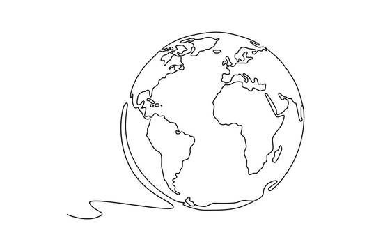 One continuous line drawing of the planet earth global map on a white background Vector