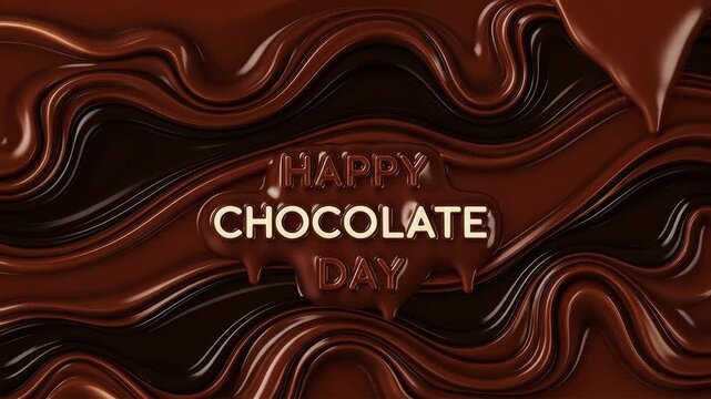 Happy chocolate day with melted chocolate waves and golden text