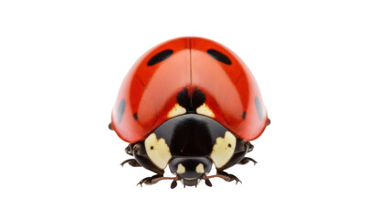 Red ladybug with black spots isolated PNG, close-up of a seven-spot ladybug on transparent background, insect with vibrant colors