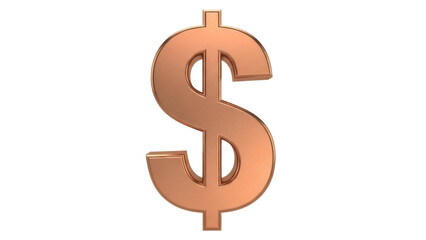 Copper dollar sign isolated PNG on transparent background, currency symbol for finance and business