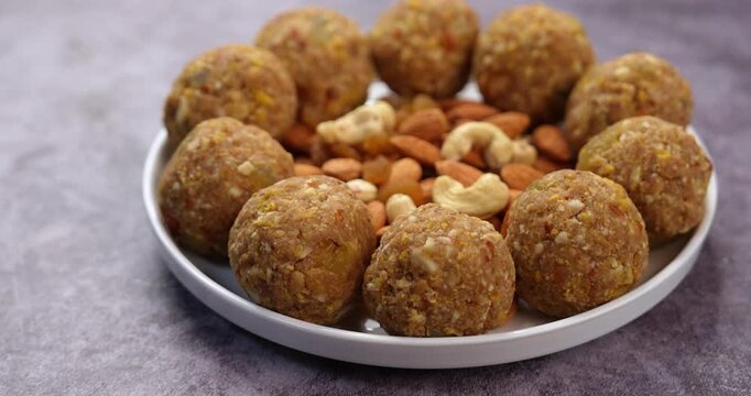 Traditional Dink laddu made from edible gum and dry fruits, called Dinkache ladoo or gond ke laddoo