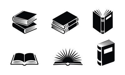 Collection of Black Book Icons on White Background