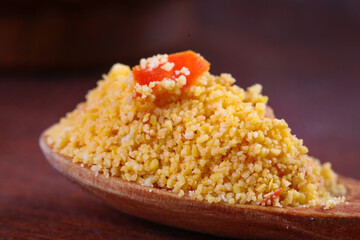 Fried Rice Specialty with Chili Pepper on Wooden Spoon