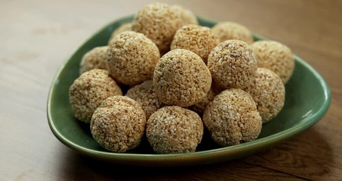 Amaranth Laddu or Rajgira Laddoo Made from Royal Grain Cholai, Traditional Indian Spherical Sweet Balls
