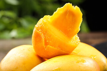 Fresh Cut Hainan Mango with Peeled Skin - Healthy Food Photography