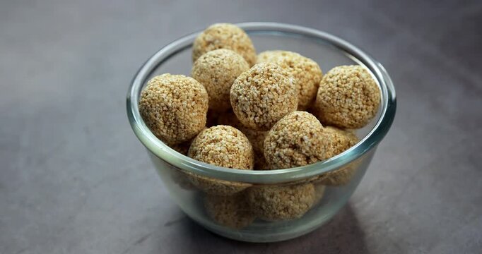 Amaranth Laddu or Rajgira Laddoo Made from Royal Grain Cholai, Traditional Indian Spherical Sweet Balls