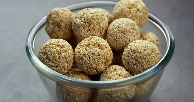 Amaranth Laddu or Rajgira Laddoo Made from Royal Grain Cholai, Traditional Indian Spherical Sweet Balls