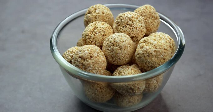 Amaranth Laddu or Rajgira Laddoo Made from Royal Grain Cholai, Traditional Indian Spherical Sweet Balls