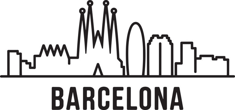 Barcelona cityscape line drawing outline with famous landmarks vector illustration
