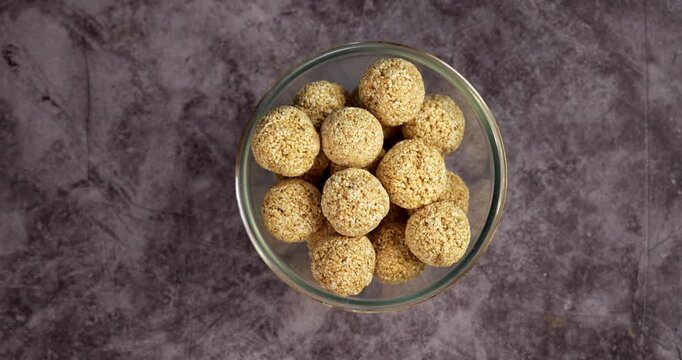 Amaranth Laddu or Rajgira Laddoo Made from Royal Grain Cholai, Traditional Indian Spherical Sweet Balls