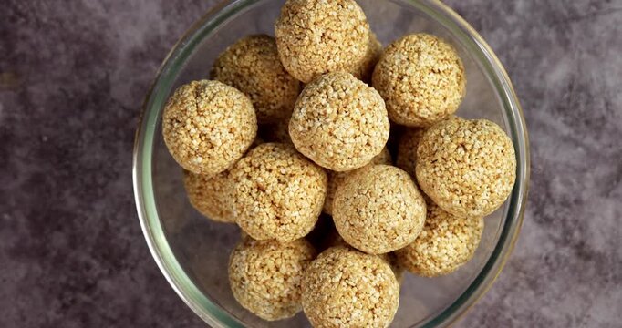 Amaranth Laddu or Rajgira Laddoo Made from Royal Grain Cholai, Traditional Indian Spherical Sweet Balls