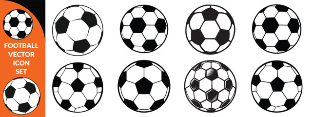 Football ball vector icon set. Soccer balls icons. soccer ball icons, football or soccer ball icon set in different styles, football simple black style, Football bis set design .