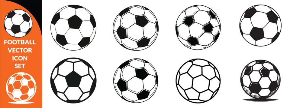 Football ball vector icon set. Soccer balls icons. soccer ball icons, football or soccer ball icon set in different styles, football simple black style, Football bis set design .