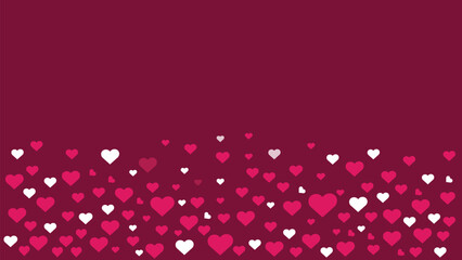 Burgundy background with scattered pink white and red hearts