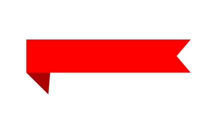 Red flat ribbon banner. Folded promotional label shape. Minimal sale tag design element. Clean title strip for graphic design on transparent background