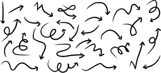 Diverse Black Hand Drawn Arrows Set white background
