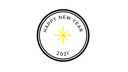 Happy new year 2026 stamp design minimalist celebration greeting card festive announcement modern simple graphic emblem badge circular icon festive season