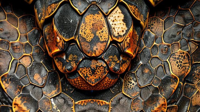 Selective focus. Textured turtle head ornament for home or garden